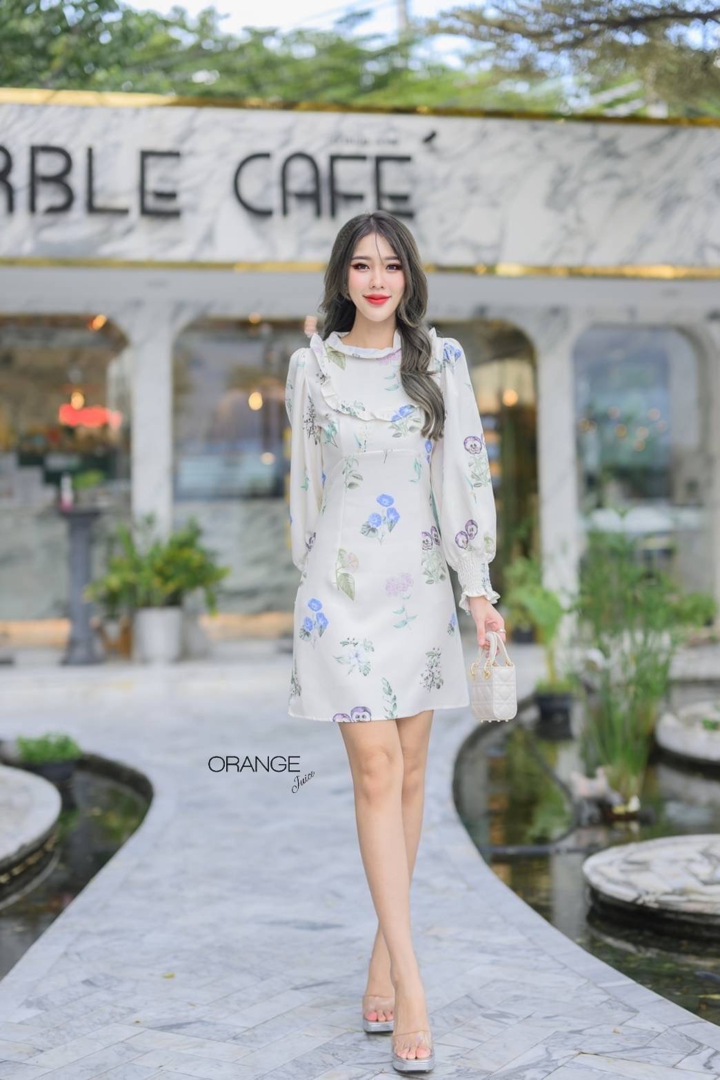 NEW ARRIVALS By Orange Juice Dress เดรสสั้นพิมลาย แต่งระบาย