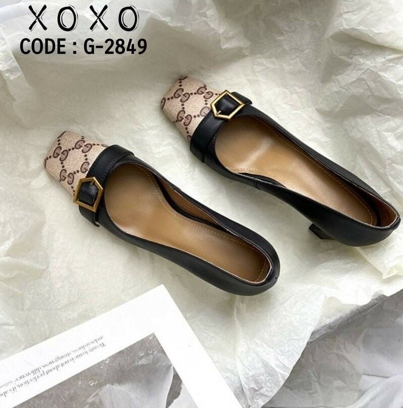 สินค้าพร้อมส่ง คัชชู หน้าตัด งานเก๋ใส่สบาย ส้นแท่ง วัสดุหนัง PU หนังนุ่ม แต่งคาดเข็มขัดสวย เก๋