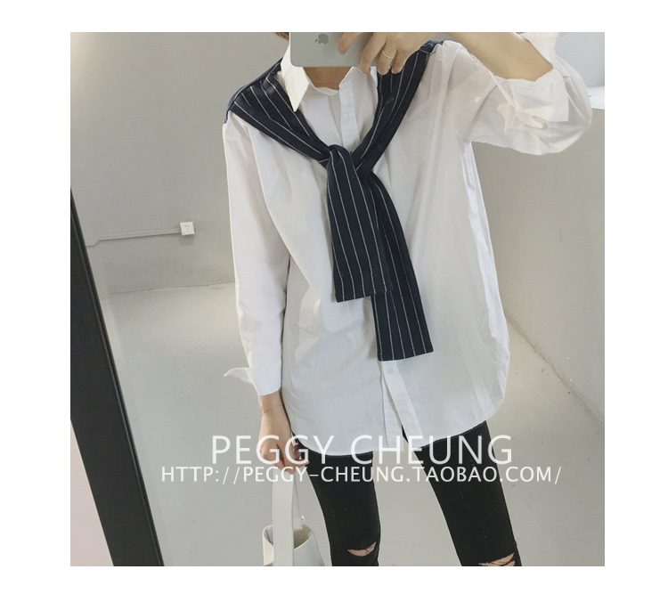 เสื้อเชิ๊ตแฟชั่นตัดต่อด้านหลัง และสายเป็นผ้าพันคอตามภาพ