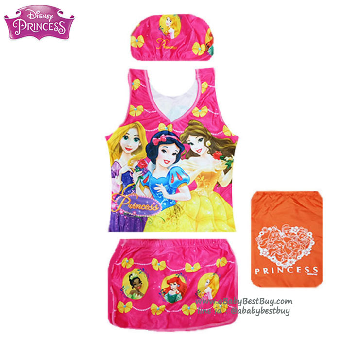 ฮ Size L - ชุดว่ายน้ำเด็กผู้หญิง Disney Princess สีชมพู มาพร้อมกับเสื้อแขนกุดสกรีนลาย เจ้าหญิง ปริ้นเซส กางเกงกระโปรง หมวกว่ายน้ำ สุดน่ารัก ใส่สบาย ลิขสิทธิ์แท้ (สำหรับเด็กอายุ 7-8 ปี)