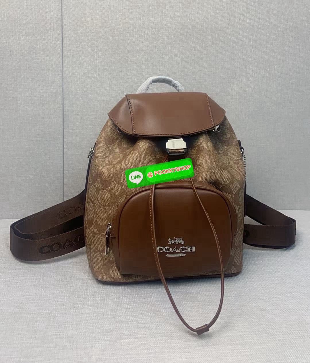 COACH PACE BACKPACK COACH CR100 | Refined calf leather | Inside zip and multifunction pockets | Drawstring and speedclip closures, fabric lining | Handle with 3" drop | Outside zip pocket | Outside zip access to interior |