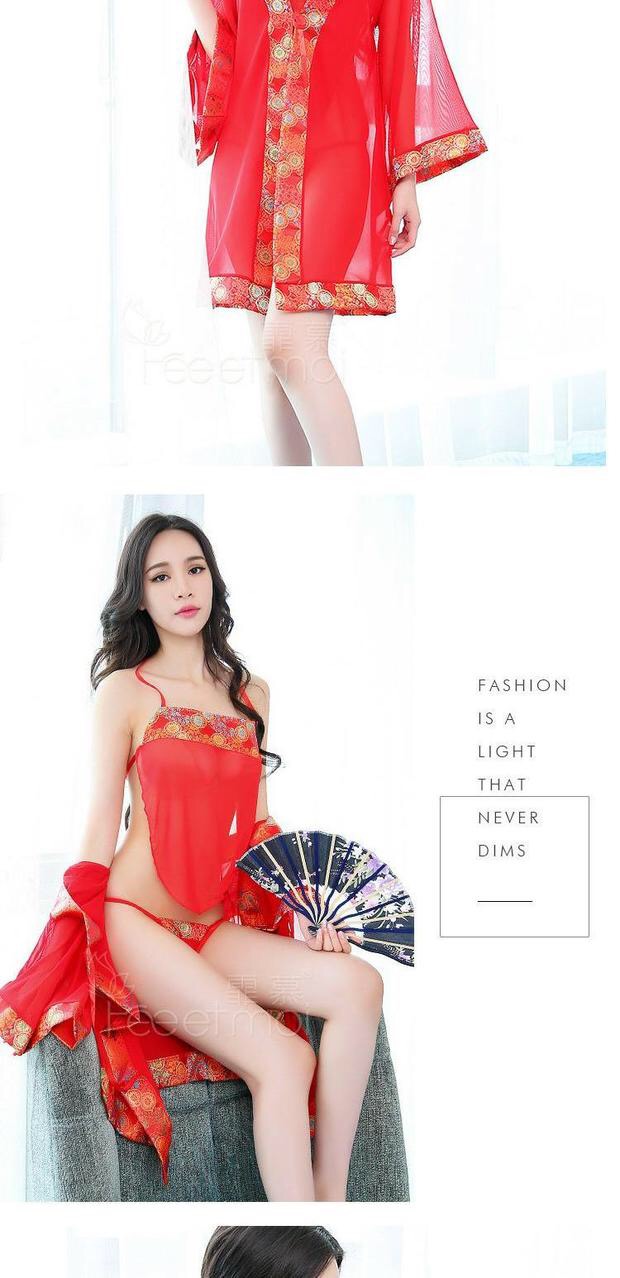 SET ชุดคลุมเซ็กซี่ สีแดง เนื้อผ้าซีทรูสวยหรู แต่งลายปักจีน พร้อม ชุดทูพีซ คล้องคอ สีแดง สไตล์สาวจีน สวย เซ็กซี่มากมายคะ