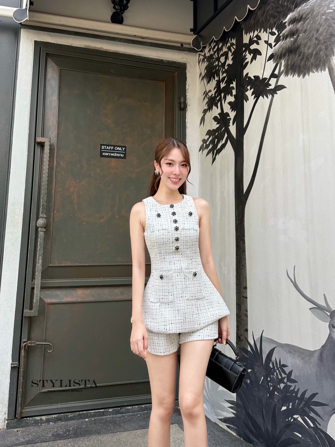 ชุดเซทแฟชั่น เซ็ตแฟชั่นลุคผู้ดีสไตล์ฝรั่งเศส ผ้าทวีตลายตารางคลาสสิก