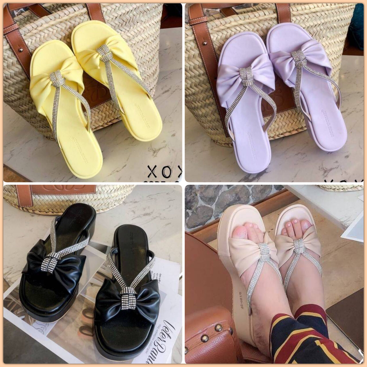 สินค้าพร้อมส่ง รับคู่นี้ไปติดใจ สั่งซ้ำแน่ๆจร้า งานสวมสีหนัง PU สไตล์สีหวานลูกกวาด ใส่แล้วสดใส ใส่ถ่ายรูปยิ่งสวยค๊า ใส่สบาย น้ำหนักเบา กลางมัดเพชร สวยวิ้ง