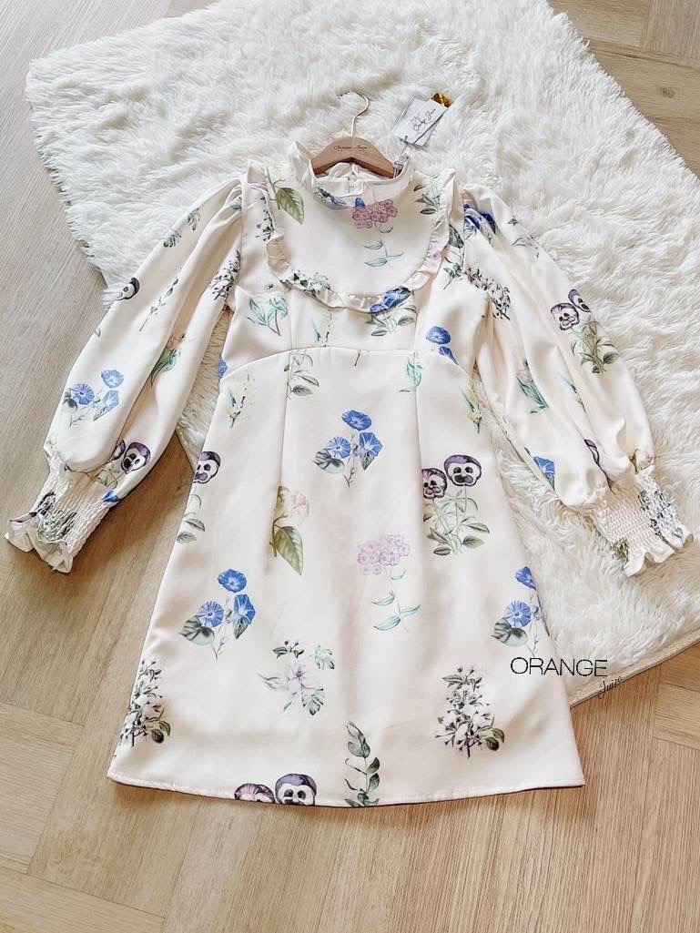 NEW ARRIVALS By Orange Juice Dress เดรสสั้นพิมลาย แต่งระบาย