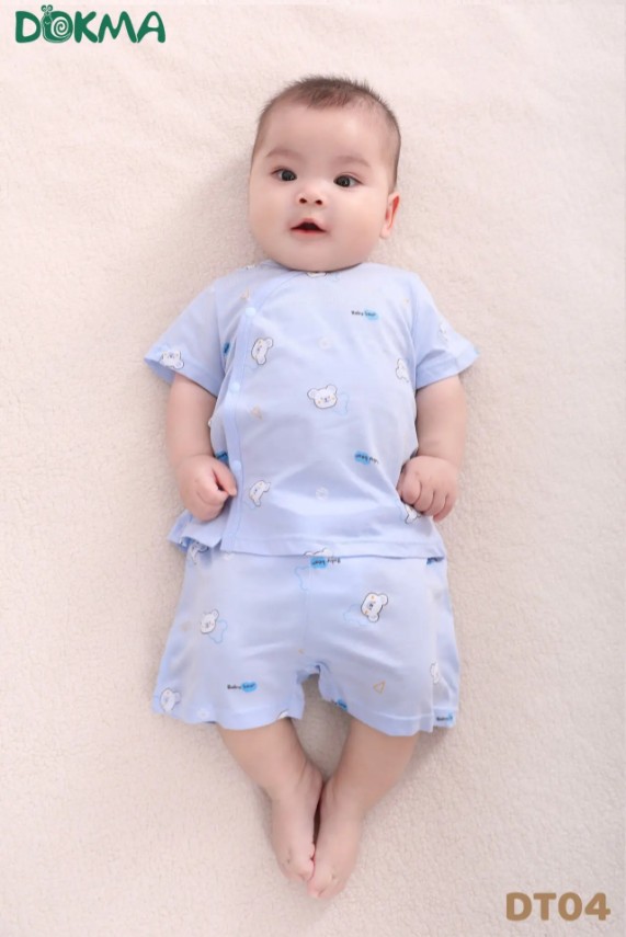 DOKMA Kids ชุดเสื้อแขนสั้นกระดุมป้าย 1-3 M cotton