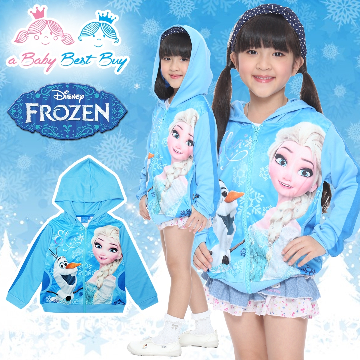 ฮ" ( Size S-M-L-XL-F ) Disney Frozen for Girl เสื้อแจ็คเก็ต เสื้อกันหนาว เด็กผู้หญิง สกรีนลาย เจ้าหญิงเอลซ่า สีฟ้า รูดซิป มีหมวก(ฮู้ด) ใส่คลุมกันหนาว กันแดด ใส่สบาย ดิสนีย์แท้ ลิขสิทธิ์แท้