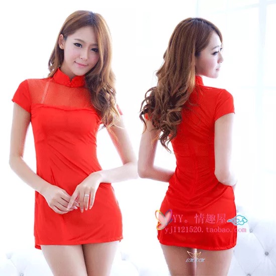 ชุดกี่เพ้า ชุดจีน สาวหมวย เซ็กซี่ สีแดง แต่งซีทรูช่วงอก สวยเปรี้ยว มากคะ