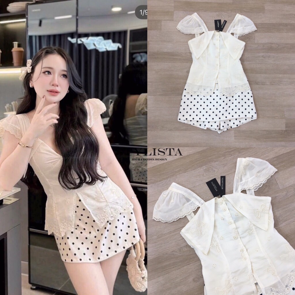 ชุดเซทแฟชั่น เสื้อผ้าฝ้ายเนื้อนุ่ม ปักลายดอกไม้ละเอียด พร้อมลูกไม้ระบายปลายเสื้อ