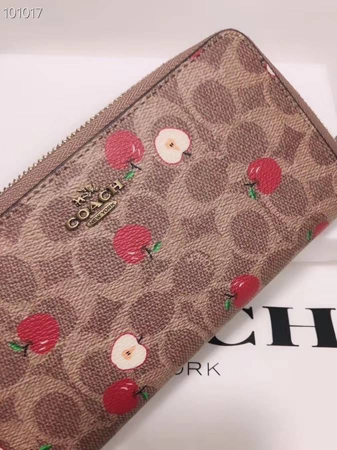 Coach Accordion Zip Wallet In Signature Canvas With Scattered Apple Print
