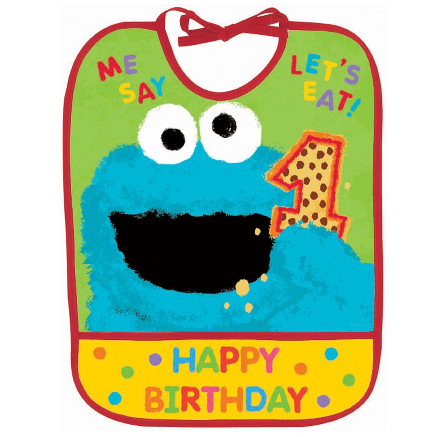 zSesame Street 1st - 1st Birthday Bib, Blue-Green-Yellow-Red ผ้ากันเปลื้อน ฉลองงานวันเกิด ของแท้ นำเข้าจากอเมริกา