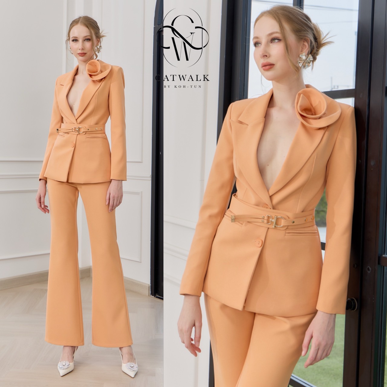 ชุดเซทแฟชั่น กับSet BLAZERปกดอกไม้+เข็มขัด+กางเกงทรงสวย