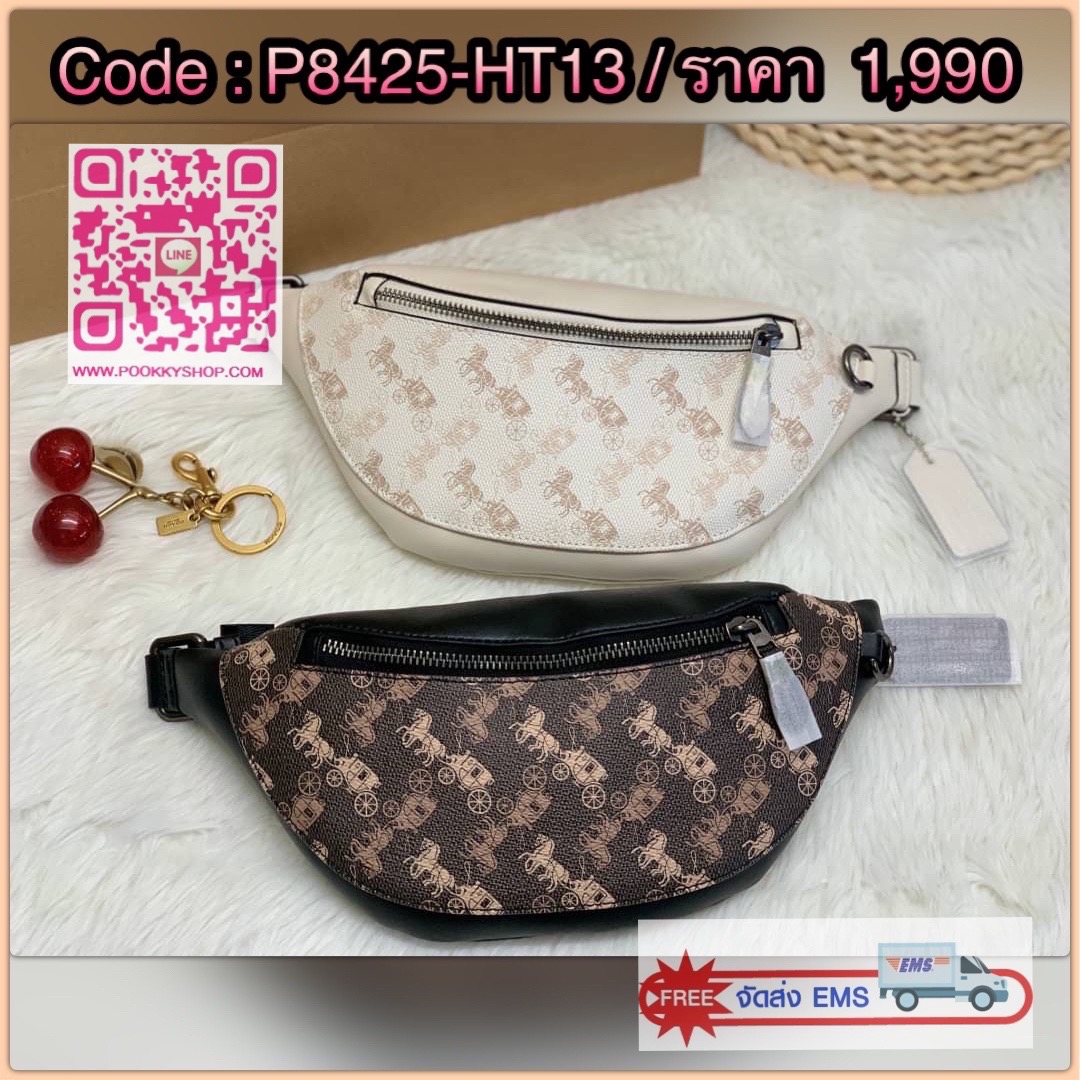 NEW IN! COACH WARREN MINI BELT BAG WITH HORSE AND CARRIAGE PRINT((376)) 🌈สินค้าใหม่รุ่นแนะนำค่ะ! กระเป๋าคาดอก//คาดเอวได้ pvc หนังนิ่ม ด้านหน้าลายรถม้าสวยงามมากค่ะ มีช่องซิป2ช่อง สามารถใส่มือถือได้ทุกรุ่น;กระเป๋าเงินใบกลางได้ค่ะ สายคาดเลื่อนปรับแบบ