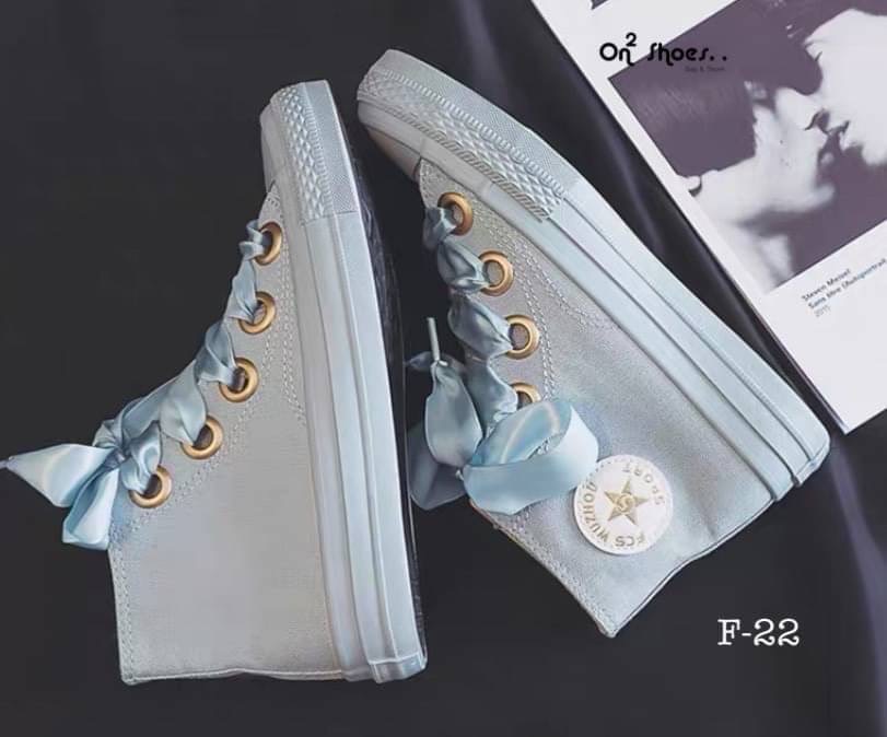 รองเท้าผ้าใบหุ้มข้อสไตล์แบรนด์ สายผูกโบว์ งานน่ารักเกาหลีมากกก มี 3 สี