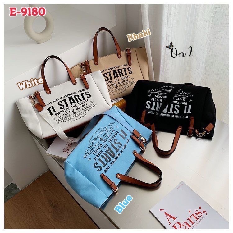 กระเป๋าสะพาย Shopping มาใหม่ หน้าพิมพ์ตัวอักษรภาษาอังกฤษ สายถือแต่งหนัง มาพร้อมสายสะพายยาว