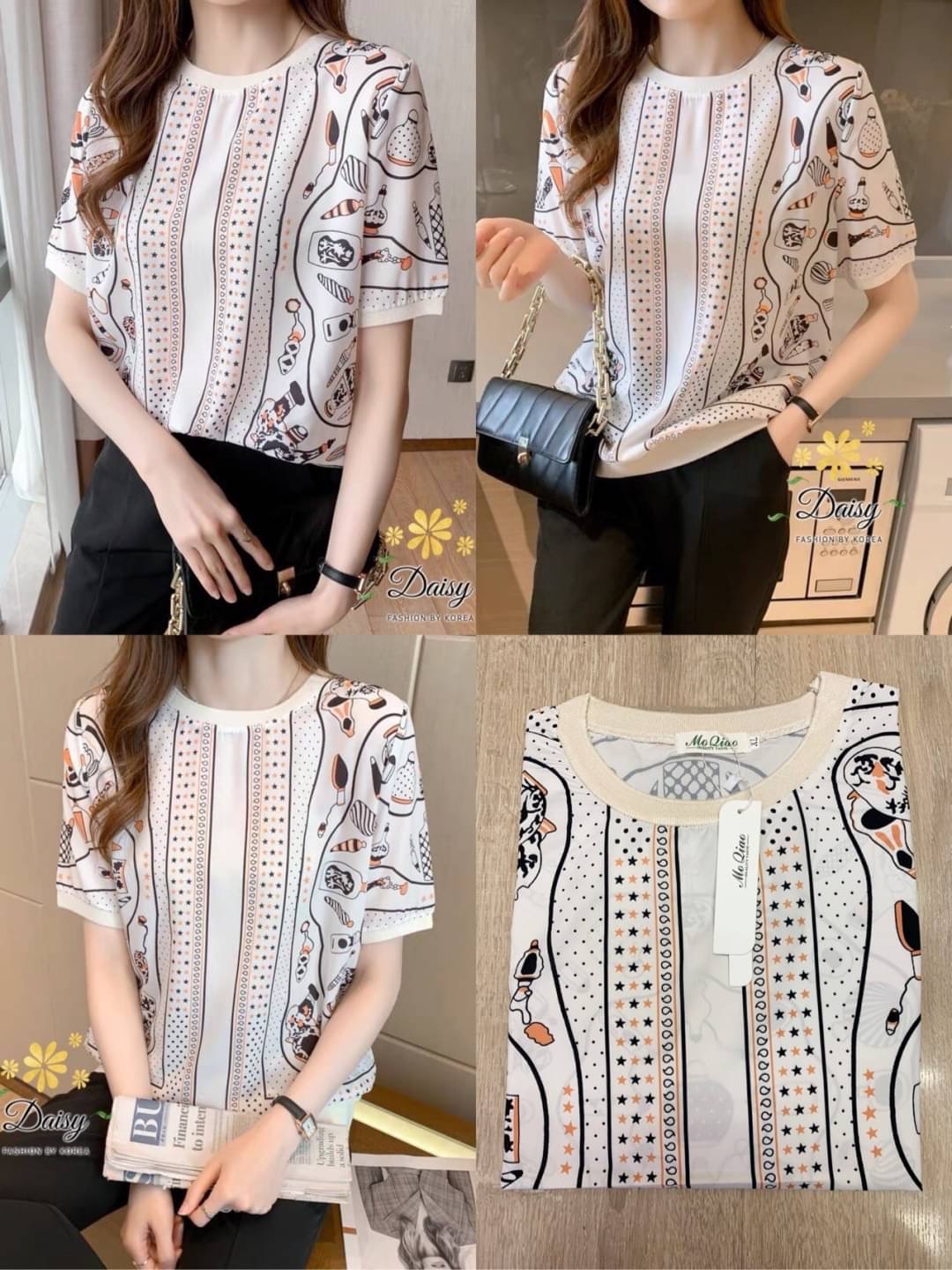 สินค้าพร้อมส่ง เสื้อคอกลมแขนสั้น ผ้าจอเจียร์ลื่นๆพิมพ์ลายแบบสวย ผ้าใส่สบายมาก แบบใส่แมทช์ง่ายค่ะ งานดีค่ะ