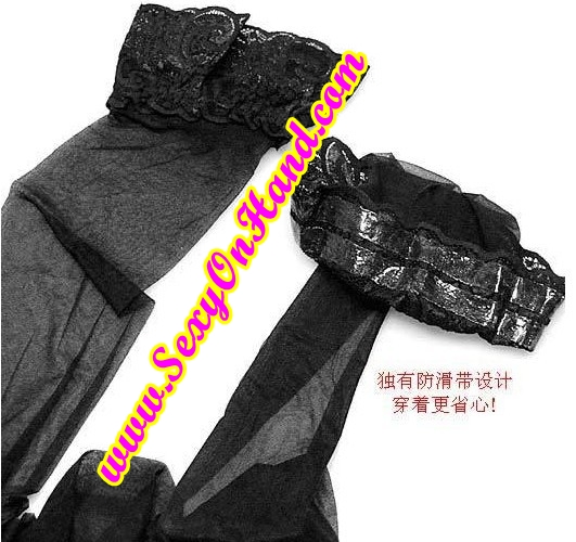 ถุงน่องเซ็กซี่ ถุงน่องซีทรู เนื้อบางเบา สีดำ ขอบลูกไม้ หนา 3 นิ้ว สไตล์สาวปารีส