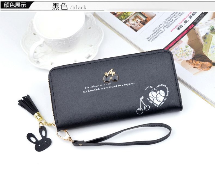 Purse Bags Wallet For Women Ladies Bag Long Pocket Leather กระเป๋าสตางค์ใบยาวแบบซิปรอบ CHERRY มีสายคล้องมือ