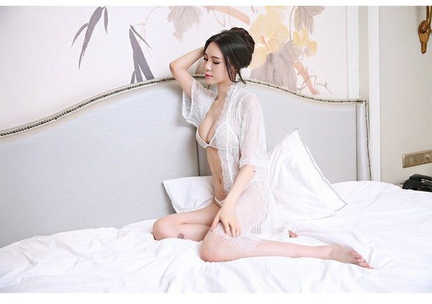 เซ็ทชุดคลุม ลูกไม้ ชุดคลุม ซีทรู สีขาว+ Bikini ลูกไม้สีขาวเข้าชุด เนื้อผ้า ลูกไม้สวย หรูเซ็กซี่มากคะ