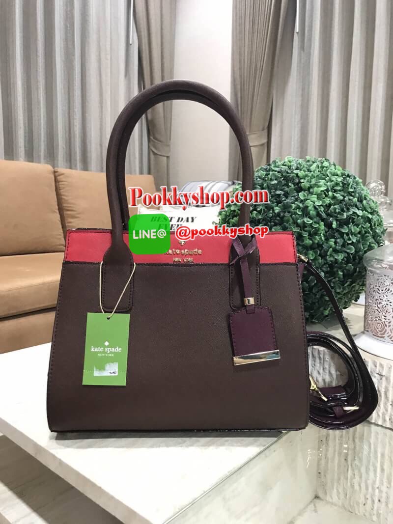 พร้อมส่งรุ่นหายาก! Kate Spade New York Women's Cameron Street Candace Satchel (Apple jelly / Merlot / Mahogany) กระเป๋าถือหรือสะพายหนัง Saffiano สวยอยู่ทรงสไตล์ PRADA รุ่นนี้โดดเด่นที่สี Multicolor สุดชิค ด้านหน้าประดับโลโก้แบรนด์อะไหล่ทอง พร้อมสายสะ