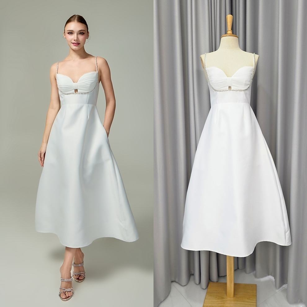 เดรสแฟชั่น เดรสเสื้อสายเดี่ยว กระโปรงทรงเอ