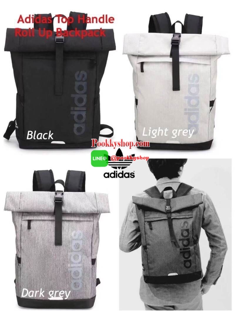 Adidas Top Handle Roll Up Backpack เป้สะพายหลังที่โดดเด่นด้วยดีไซน์ส่วนใส่ของด้านบน และช่องกระเป๋ามากมายเพื่อให้เก็บของได้ไม่ตกหล่น วัสดุโพลีเอสเตอร์ 100% มีตัวล้อคทันสมัยแน่นหนา ภายในมีช่องใส่แล็ปท็อป พร้อมช่องซิปด้านหน้าเป็นช่องเก็บของที่หยิบใช้บ่อย มีท