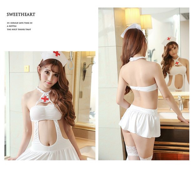 ชุดเดรสขาว นางพยาบาลสีขาว แต่งเว้า สวยเปรี้ยวเซ็กซี่มากๆคะ