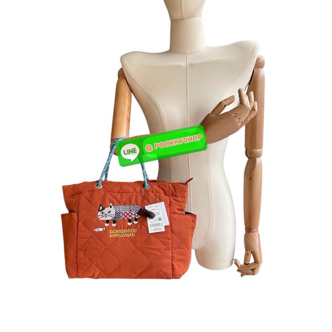 กระเป๋าโท้ท Kusuguru Japan Matilda-san กระเป๋าผ้าโพลีเอสเตอร์แบบสะพายข้างลายแมว Matilda จากคอลเลคชั่น 2025