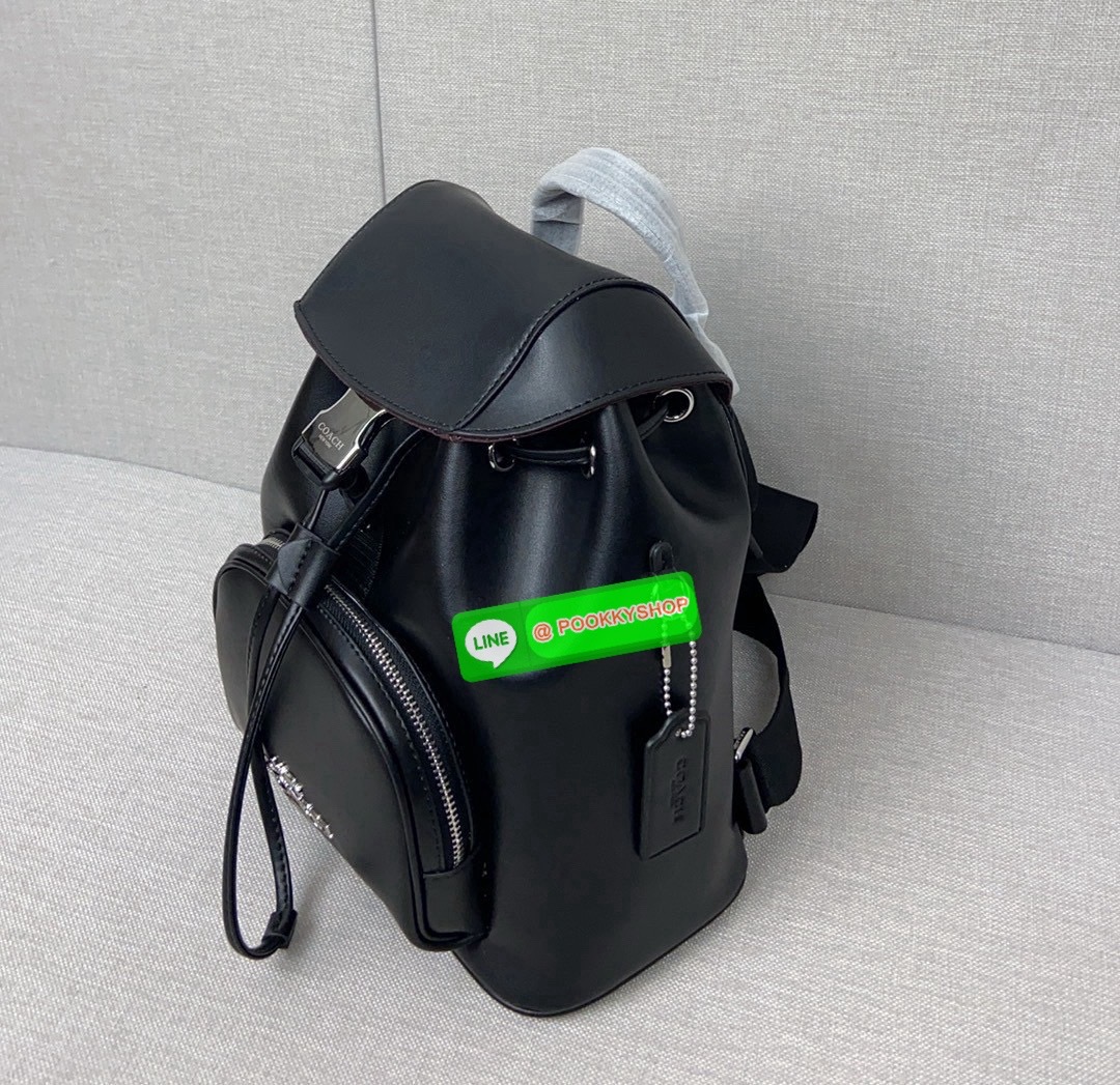 COACH PACE BACKPACK COACH CR100 | Refined calf leather | Inside zip and multifunction pockets | Drawstring and speedclip closures, fabric lining | Handle with 3" drop | Outside zip pocket | Outside zip access to interior |