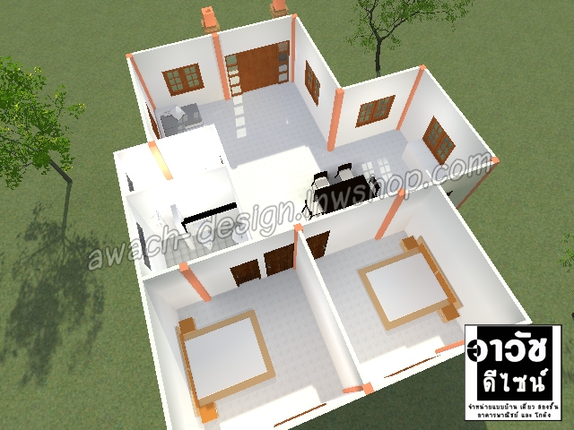 C0514 แบบบ้านพักอาศัย 1 ชั้น 2 ห้องนอน