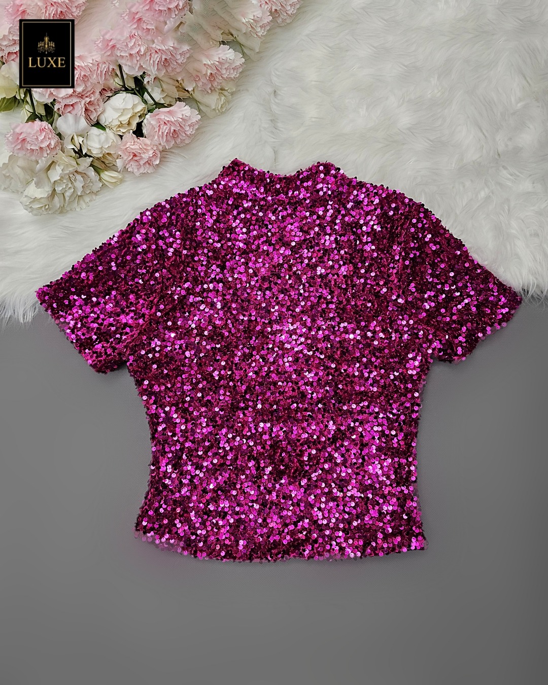 เสื้อแฟชั่น เสื้อกี่เพ้าแขนสั้น ผ้ากำมะหยี่ปักเลื่อมวิบวับ เนื้อนุ่มยืดหยุ่น มีซับในเต็มตัว