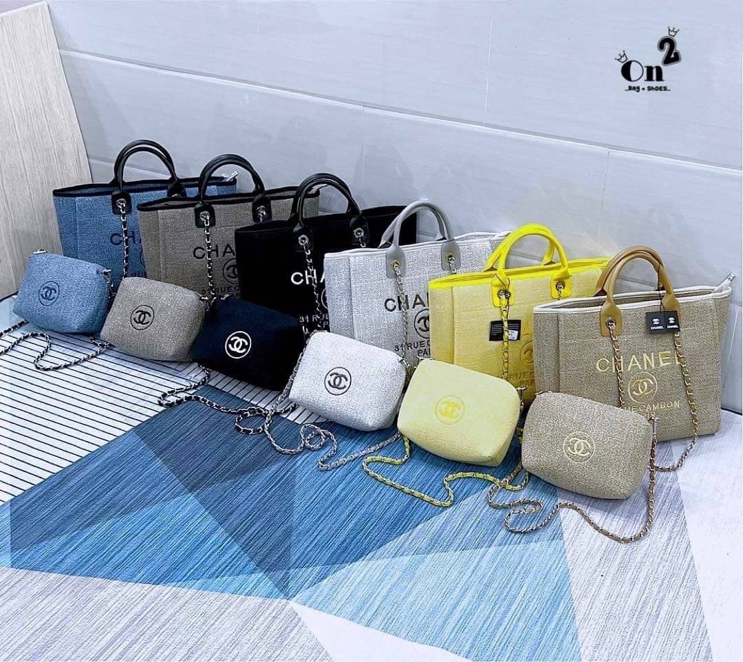 Chanel Bag Chanel ทรง tote ผ้าทวิตหน้าปักโลโก้แบรนด์ ใบใหญ่จุของได้เยอะ สาวๆนักช้อปห้ามพลาดน้า