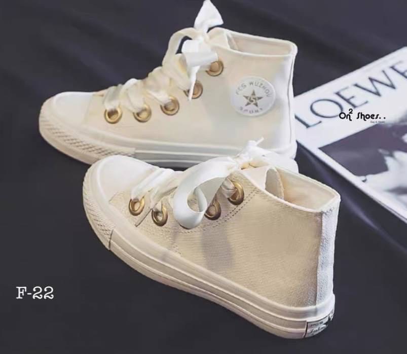 รองเท้าผ้าใบหุ้มข้อสไตล์แบรนด์ สายผูกโบว์ งานน่ารักเกาหลีมากกก มี 3 สี