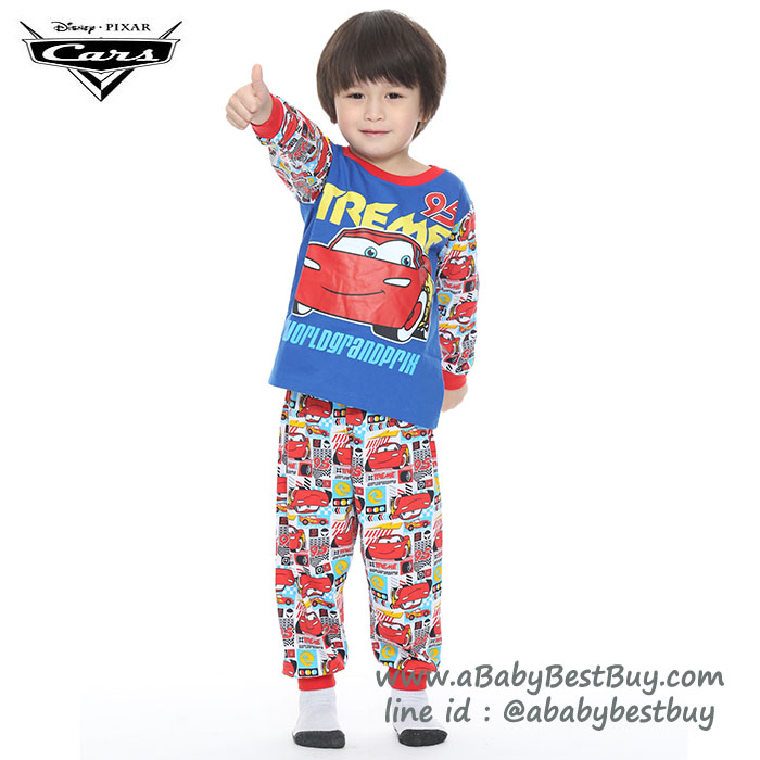 ฮ (Size S-M-L) ชุดนอนเด็กผู้ชาย Disney Cars เสื้อแขนยาวสีน้ำเงิน กางเกงขายาว สุดเท่ห์ ลิขสิทธิ์แท้ (สำหรับเด็กอายุ 3-8 ปี )
