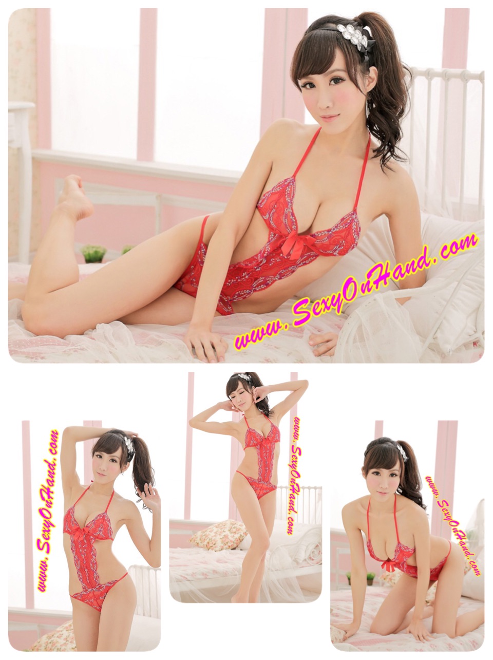 ชุดนอนเซ็กซี่ ชุดนอนวันพีซ สีแดง แต่งลูกไม้ปัก งานเกรดพรีเมี่ยม สวยเซ็กซี่ เปรี้ยวจี๊ดส์เลยคะ