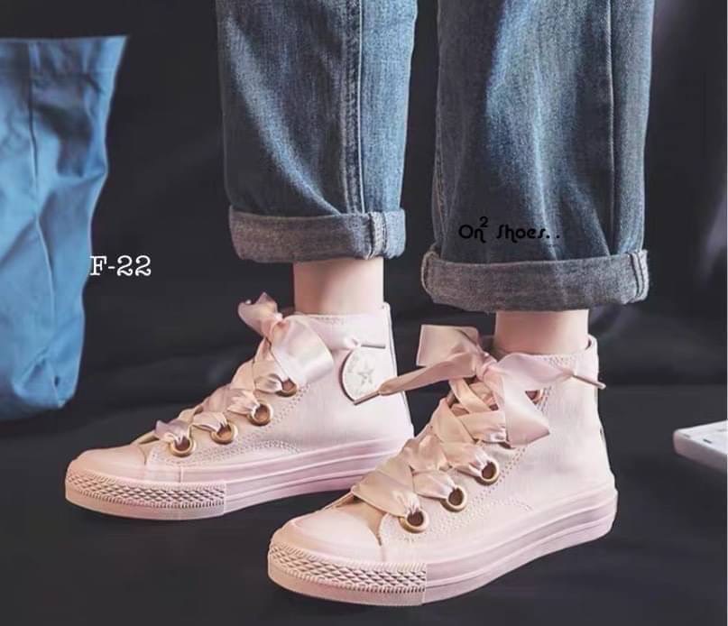 รองเท้าผ้าใบหุ้มข้อสไตล์แบรนด์ สายผูกโบว์ งานน่ารักเกาหลีมากกก มี 3 สี