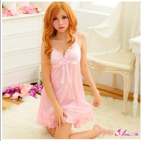 ชุดนอน เซ็กซี่ ผ้ามัน สีชมพู Pearl Pink Slip