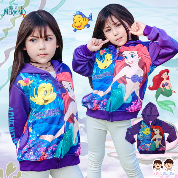 " ( S-M-L-XL) เสื้อแจ็คเก็ต Jacket Disney - Ariel เสื้อกันหนาวแขนยาว เด็กผู้หญิง ลายเจ้าหญิงแอเรียล สีม่วง รูดซิป มีหมวก(ฮู้ด)ใส่คลุมกันหนาว กันแดด ใส่สบาย ดิสนีย์แท้ ลิขสิทธิ์แท้