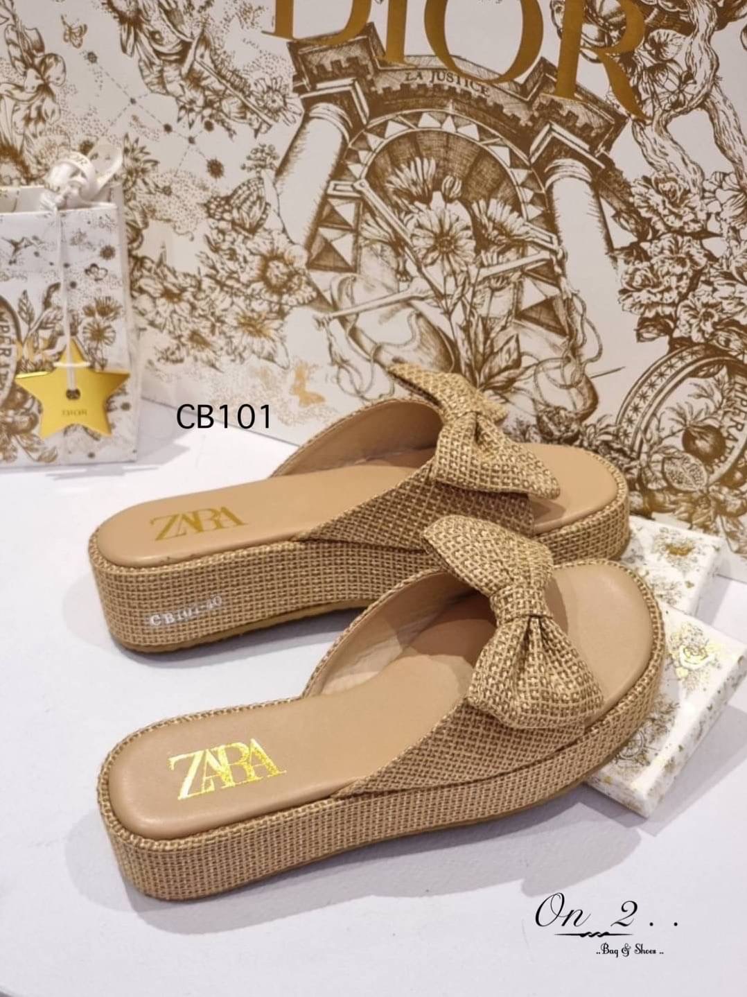 รองเท้าแตะส้นตึก Zara ผ้ากระสอบผ้ามีเท็กเจอร์ของลายผ้าหน้าประดับงานสวยน่ารักมากพื้นปั้มแบรนด์ส้นเสริมกันลื่นค่ะ