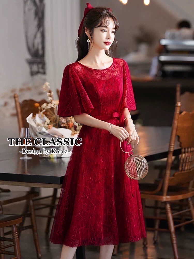 เดรสแฟชั่น เดรสแขนระบาย โบว์ผูกเอว ใช้ผ้าเนื้อดีหลายเนื้อผ้า หลายชั้น