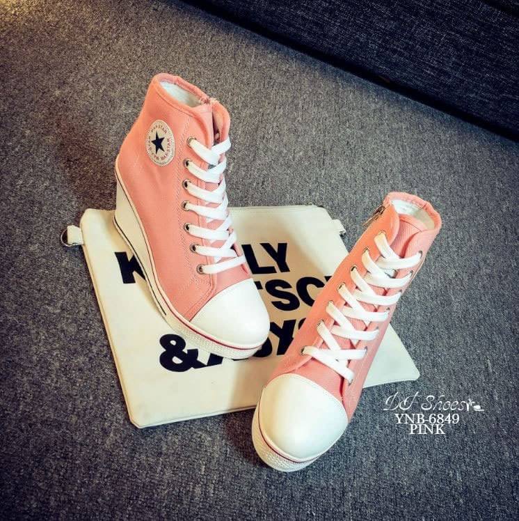 แบบใหม่พร้อมส่ง รองเท้าผ้าใบหุ้มข้อนำเข้าเสริมส้น Style Converse วัสดุผ้าแคนวาส ส้นPU มีซิปด้านข้างใส่ง่าย ทรงสวยฮิตขนาดนี้ รีบจองกันนะคะสาวๆ