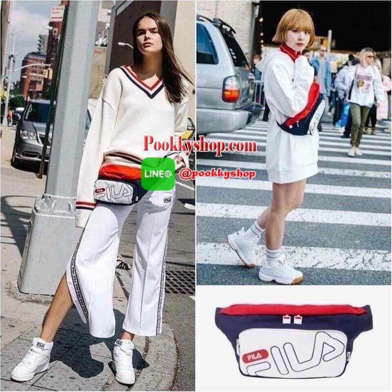 เข้าเพิ่ม ครบสี 5 สีค่ะ fila hip sack bag กระเป๋าคาดเอวและอก แท้ไม่ต้องรอพรีหรือหิ้วจากเกาหลี วัสดุผ้า Canvas หนาสวยนิ่ม หน้ากระเป๋าสกรีน Fila ตัวใหญ่ ดีไซน์กระเป๋าและสีสันที่สวยงามและทันสมัยเหมาะลุคใหม่ หัวซิปปั้ม