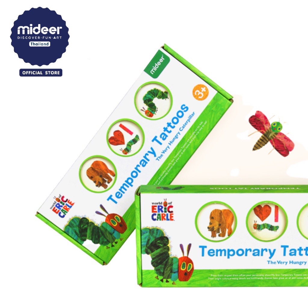 Mideer มิเดียร์ TEMPORARY TATTOOS แทททูติดตัวแบบกล่องลายน้องหนอนจอมหิว