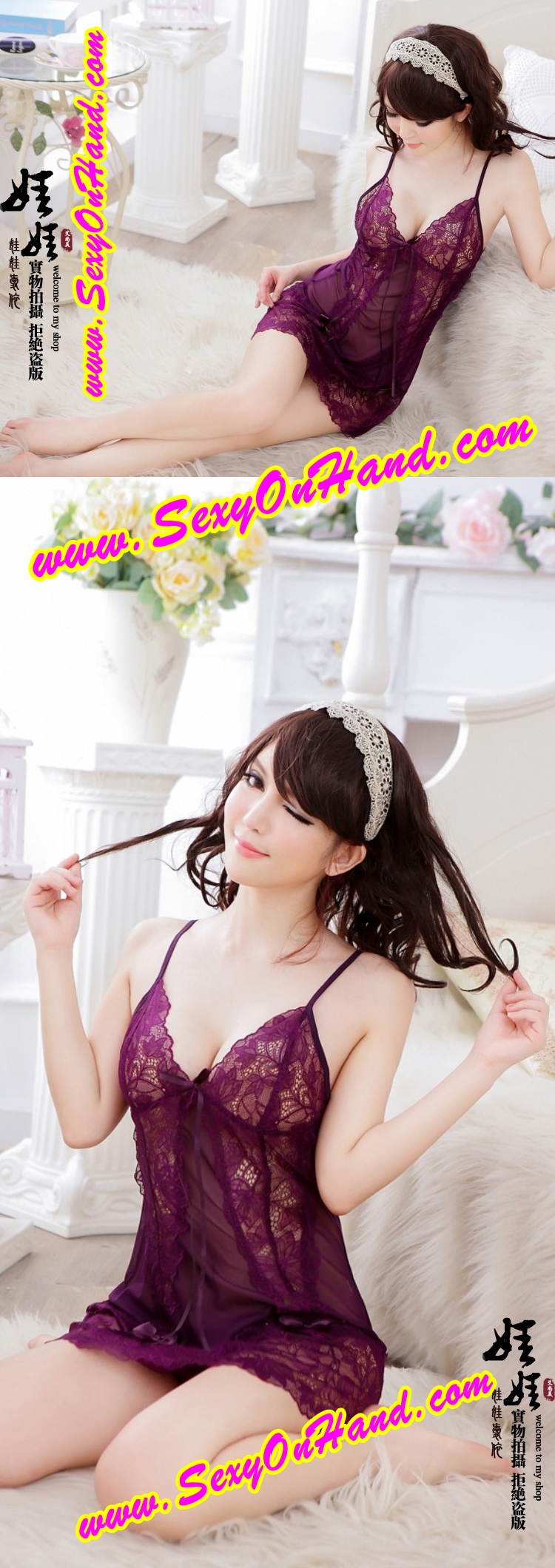 ชุดนอนเซ็กซี่ ชุดนอน ซีทรู แต่งลูกไม้ ชุดสายเดี่ยว ลูกไม้ซีทูสีม่วง แต่งลูกไม้ด้านหน้า และชายกระโปรง ด้านหลังแต่งริบบิ้น ร้อยสลับแบบเก๋ๆ เพื่อเพิ่มความยืดหยุ่นตามสัดส่วนคะ สีหรูๆ คุณหนู จร้า+ G-string เข้าชุดคะ