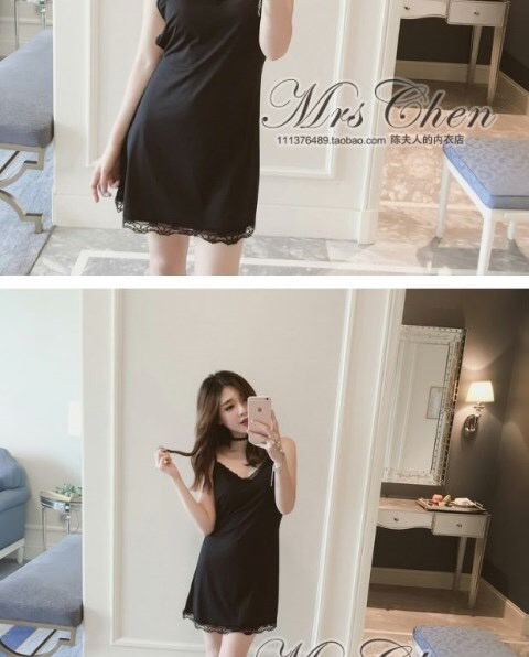 ชุดนอนเซ็กซี่ ชุดนอนสายเดี่ยว สีดำ แต่งสายลูกไม้ปักด้านหลัง สวยเปรี้ยว เนื้อผ้ายืด เกรดพรีเมี่ยม นุ่มลื่น เย็นสบาย +G-string