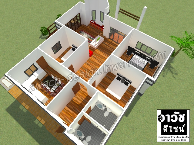 B102 แบบบ้านชั้นเดียว 3 ห้องนอน