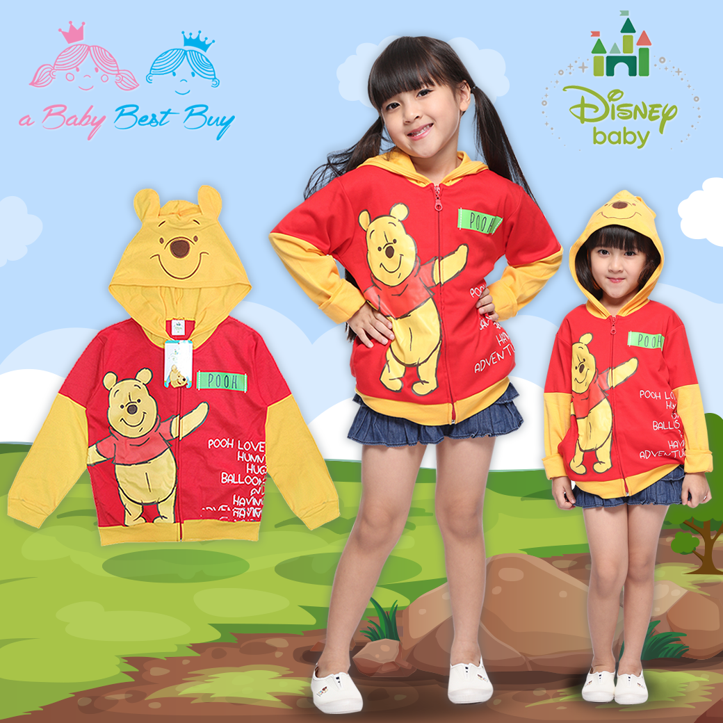 " ( S-M-L " เสื้อแจ็คเก็ต Jacket Disney Winnie The Pooh เสื้อแจ็คเก็ต เสื้อกันหนาวแขนยาว เด็กผู้ชาย สกรีนลาย หมีพู เหลือง/แดง รูดซิป มีหมวก(ฮู้ด)สีเหลือง ใส่คลุมกันหนาว กันแดด ใส่สบาย ดิสนีย์แท้ ลิขสิทธิ์แท้ (Size S-M-L)
