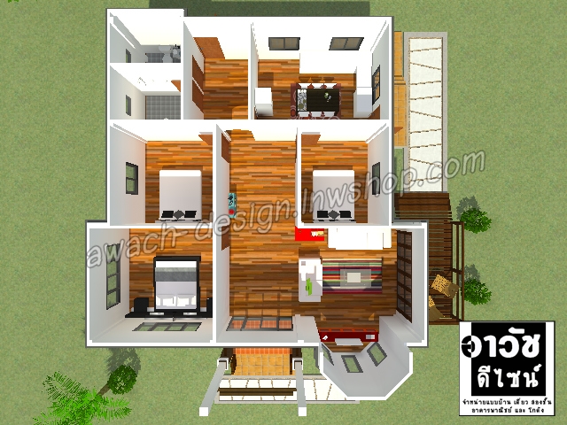 B102 แบบบ้านชั้นเดียว 3 ห้องนอน