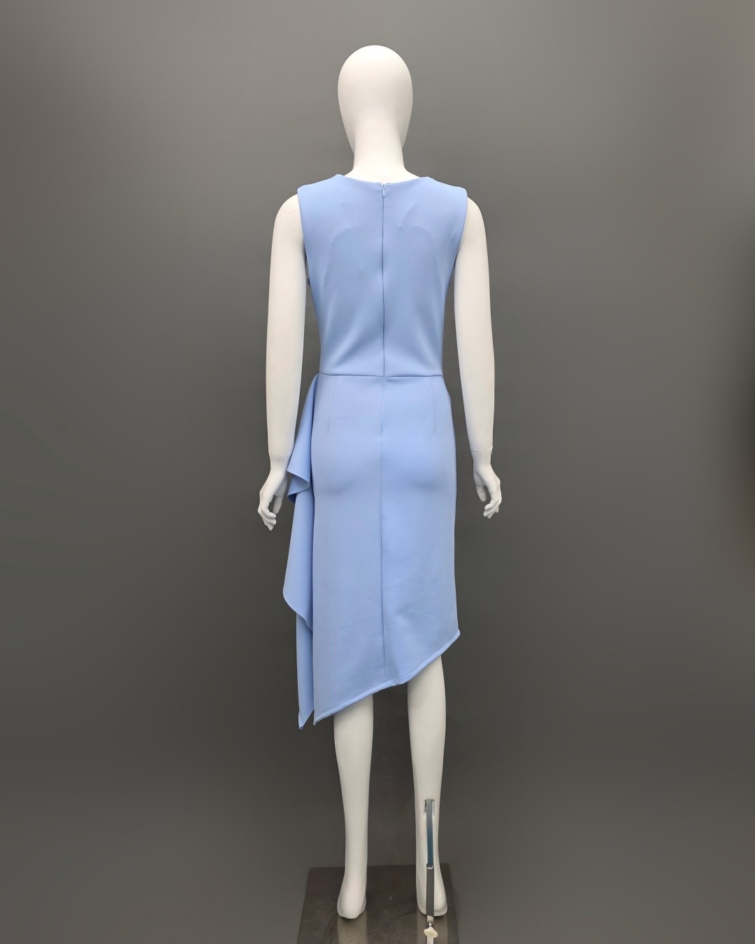 เดรสแฟชั่น เดรสเสื้อคอกลมแขนกุด กระโปรงทรงสอบ แต่งระบายข้าง ปลายเฉลียง