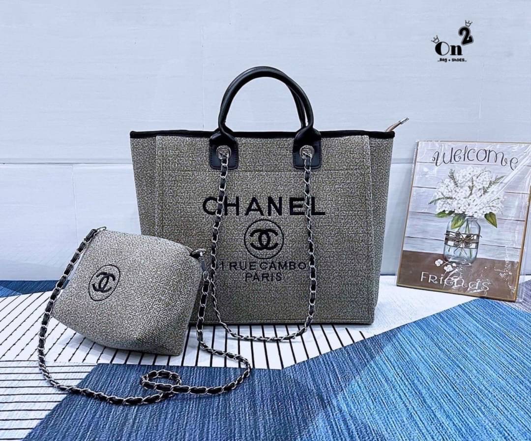 Chanel Bag Chanel ทรง tote ผ้าทวิตหน้าปักโลโก้แบรนด์ ใบใหญ่จุของได้เยอะ สาวๆนักช้อปห้ามพลาดน้า
